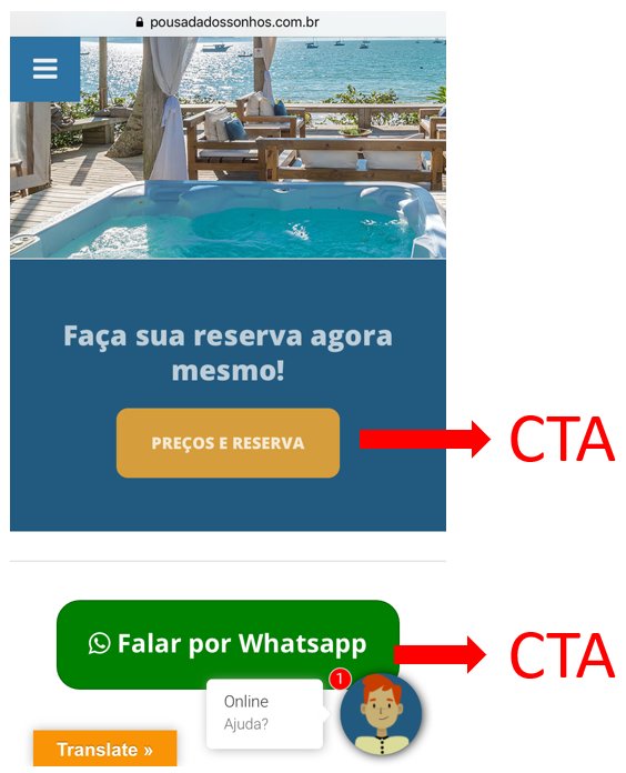 imagem exemplo de site de hotel com cta