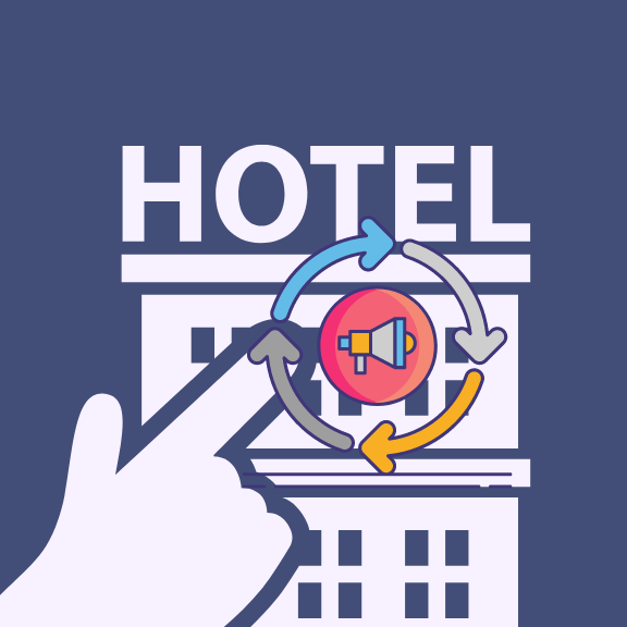 imagem simbolizando remarketing e uma mão clicando em um hotel