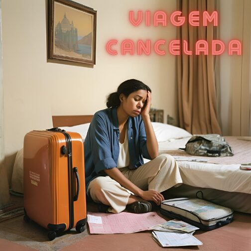 imagem de uma viajante triste por ter sua viagem cancelada